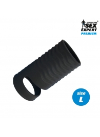 Черная открытая насадка на пенис с кольцом для мошонки L-size - 8,5 см. - Sex Expert - в Тюмени купить с доставкой