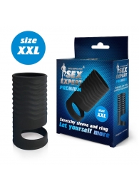 Черная открытая насадка на пенис с кольцом для мошонки XXL-size - 9,4 см. - Sex Expert - в Тюмени купить с доставкой