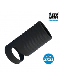 Черная открытая насадка на пенис с кольцом для мошонки XXXL-size - 9,9 см. - Sex Expert - в Тюмени купить с доставкой