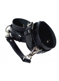Черные кожаные наручники с соединением на карабинах - Лунный свет - купить с доставкой в Тюмени