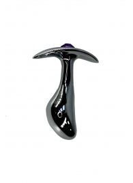 Серебристая изогнутая анальная пробка для ношения c фиолетовым кристаллом - 8 см. - Kanikule