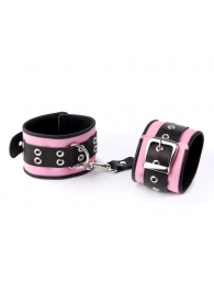 Розово-чёрные наручники с ремешком с двумя карабинами на концах - Sitabella - купить с доставкой в Тюмени