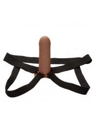 Коричневый фаллопротез из силикона Extension with Harness - 15,75 см. - California Exotic Novelties - купить с доставкой в Тюмени