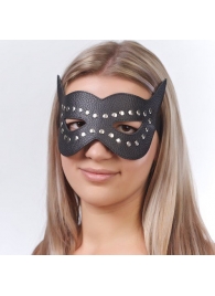 Чёрная кожаная маска с клёпками и прорезями для глаз - Sitabella - купить с доставкой в Тюмени