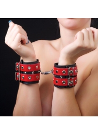 Красно-чёрные наручники из кожи - Sitabella - купить с доставкой в Тюмени