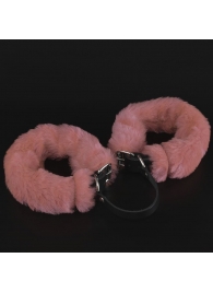 Черные кожаные оковы со съемной розовой опушкой - Sitabella - купить с доставкой в Тюмени