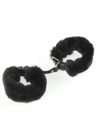 Черные кожаные наручники со съемной опушкой - Sitabella - купить с доставкой в Тюмени