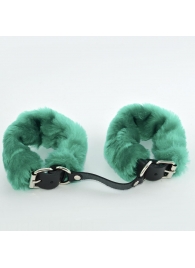 Черные кожаные наручники со съемной зеленой опушкой - Sitabella - купить с доставкой в Тюмени