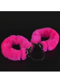 Черные кожаные оковы со съемной ярко-розовой опушкой - Sitabella - купить с доставкой в Тюмени