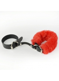 Черные кожаные наручники со съемной красной опушкой - Sitabella - купить с доставкой в Тюмени