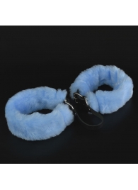 Черные кожаные оковы со съемной голубой опушкой - Sitabella - купить с доставкой в Тюмени