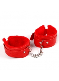 Красные наручники с меховой подкладкой и ремешками - Сима-Ленд - купить с доставкой в Тюмени