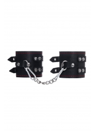 Черные кожаные наручники с двумя ремнями и контрастной строчкой - Pecado - купить с доставкой в Тюмени