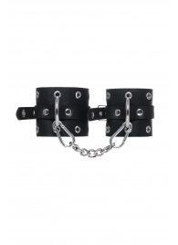 Черные кожаные однослойные наручники с люверсами - Pecado - купить с доставкой в Тюмени