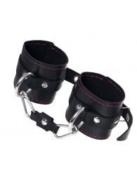 Черные кожаные однослойные наручники с контрастной строчкой - Pecado - купить с доставкой в Тюмени