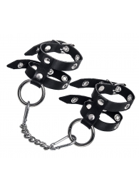Черные однослойные кожаные наручники из двух ремешков - Pecado - купить с доставкой в Тюмени