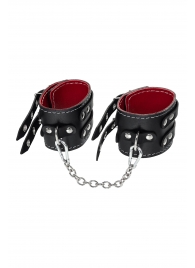 Черные кожаные оковы с двумя ремнями и красной подкладкой - Pecado - купить с доставкой в Тюмени
