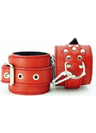 Красные кожаные наручники с клепками - БДСМ Арсенал - купить с доставкой в Тюмени