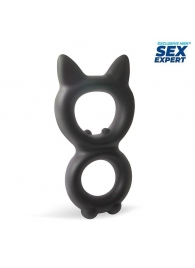Черное двойное эрекционное кольцо с кошачьими ушками - Sex Expert - в Тюмени купить с доставкой