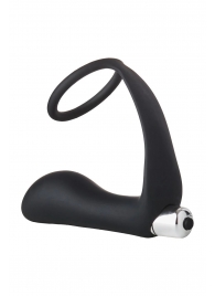 Черное эрекционное кольцо с вибропробкой Vibrating Anal Plug With Cockring - Dream Toys - в Тюмени купить с доставкой