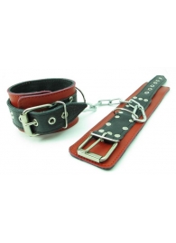 Красно-чёрные наручники из натуральной кожи - БДСМ Арсенал - купить с доставкой в Тюмени