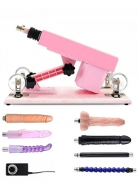 Розовая секс-машина с проводным пультом и 5 насадками - Eroticon - купить с доставкой в Тюмени