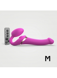 Ярко-розовый безремневой страпон Multi Orgasm Size M с клиторальной стимуляцией - Strap-on-me - купить с доставкой в Тюмени