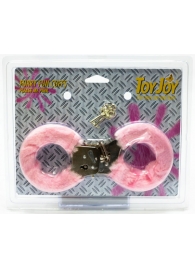 Розовые меховые наручники с ключами - Toy Joy - купить с доставкой в Тюмени