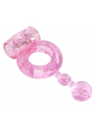 Розовое эрекционное кольцо с вибратором и хвостом - Toyfa Basic - в Тюмени купить с доставкой