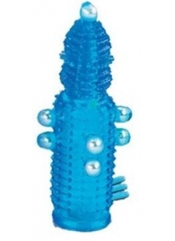 Голубая эластичная насадка на пенис с жемчужинами, точками и шипами Pearl Stimulator - 11,5 см. - Tonga - в Тюмени купить с доставкой