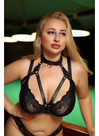Черная кожаная сбруя с ошейником plus size из нежной кожи - БДСМ Арсенал - купить с доставкой в Тюмени