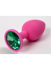 Розовая силиконовая пробка с зеленым кристаллом - 7,1 см. - 4sexdreaM - купить с доставкой в Тюмени