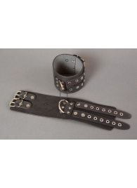 Широкие черные кожаные наручники без подкладки - Подиум - купить с доставкой в Тюмени