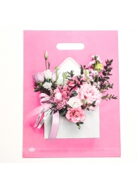 Розовый пакет с цветочным принтом и вырубной ручкой (40х31 см) - Сима-Ленд - купить с доставкой в Тюмени