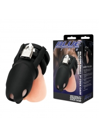 Черная клетка для пениса Silicone Small 2 in Cock Cage With Ball Divider - BlueLine - купить с доставкой в Тюмени
