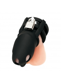 Черная клетка для пениса Silicone Small 2 in Cock Cage With Ball Divider - BlueLine - купить с доставкой в Тюмени