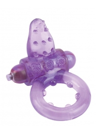 Фиолетовое эрекционное кольцо с вибрацией и рельефным язычком NUBBY CLITORAL PROBE COCKRING - Seven Creations - в Тюмени купить с доставкой