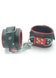 Широкие черные наручники с красным декором - БДСМ Арсенал - купить с доставкой в Тюмени