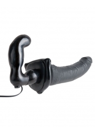 Черный страпон с вагинальной пробкой Deluxe Vibrating Penetrix Strap-On - 19 см. - Pipedream - купить с доставкой в Тюмени
