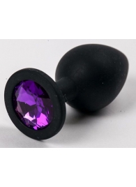 Черная силиконовая анальная пробка с фиолетовым стразом - 8,2 см. - 4sexdreaM - купить с доставкой в Тюмени