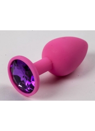 Розовая силиконовая анальная пробка с фиолетовым стразом - 7,1 см. - 4sexdreaM - купить с доставкой в Тюмени
