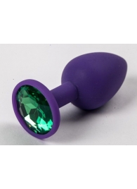 Фиолетовая силиконовая анальная пробка с зеленым стразом - 7,1 см. - 4sexdreaM - купить с доставкой в Тюмени