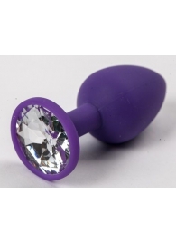 Фиолетовая силиконовая анальная пробка с прозрачным стразом - 7,1 см. - 4sexdreaM - купить с доставкой в Тюмени