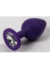 Фиолетовая силиконовая анальная пробка с прозрачным стразом - 8,2 см. - 4sexdreaM - купить с доставкой в Тюмени