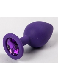 Фиолетовая силиконовая анальная пробка с фиолетовым стразом - 8,2 см. - 4sexdreaM - купить с доставкой в Тюмени
