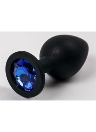 Черная силиконовая анальная пробка с синим стразом - 8,2 см. - 4sexdreaM - купить с доставкой в Тюмени