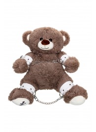 Бондажный набор: бурый мишка с белыми оковами и наручниками - Pecado - купить с доставкой в Тюмени