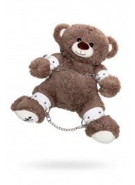 Бондажный набор: бурый мишка с белыми оковами и наручниками - Pecado - купить с доставкой в Тюмени