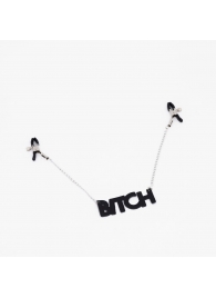 Зажимы на соски с кожаной подвеской Bitch - Crazy Handmade - купить с доставкой в Тюмени