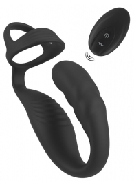 Черное эрекционное кольцо со стимуляцией промежности и анальной пробкой Cock Ring with RC Prostate Plug - Orion - в Тюмени купить с доставкой